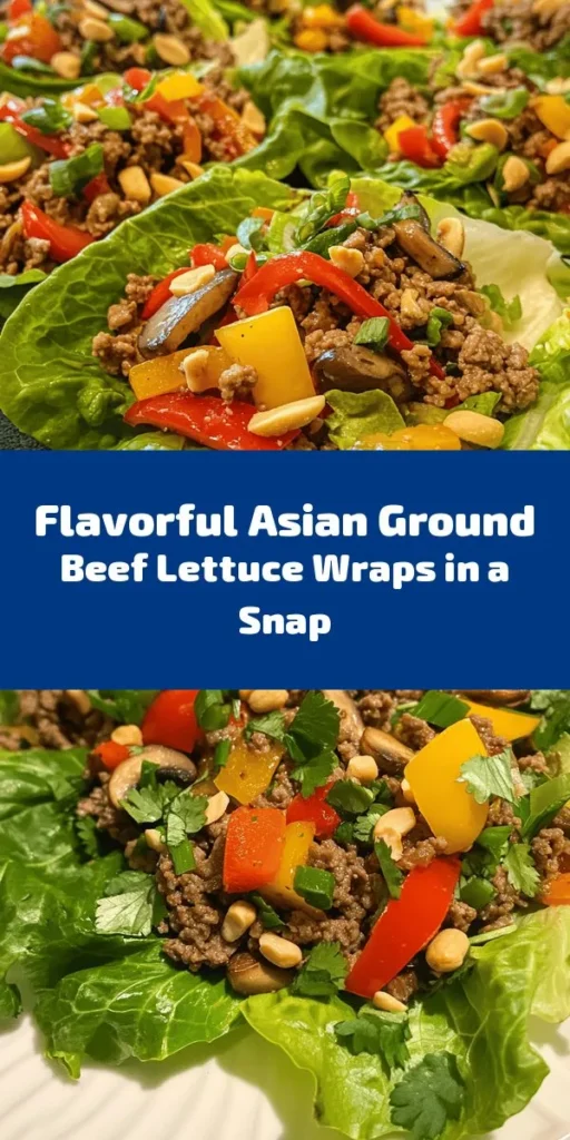 Enjoy a deliciously savory twist on dinner with these Asian-Style Ground Beef Lettuce Wraps! This quick and easy recipe features seasoned ground beef, vibrant bell peppers, and mushrooms, all wrapped in crispy lettuce leaves for a refreshing bite. With the perfect blend of soy sauce, ginger, and a hint of sriracha, these wraps are both flavorful and adaptable to your spice preference. Serve as a fun dinner or a crowd-pleasing appetizer!
