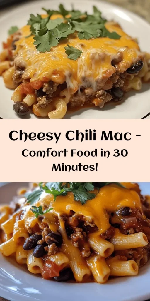 Discover this cheesy chili mac delight that combines the comfort of mac and cheese with the hearty flavors of chili! This easy recipe features elbow macaroni, ground beef or turkey, kidney and black beans, and a blend of spices. Cooked in just 30 minutes, it’s perfect for a family dinner or a cozy night in. Topped with melted cheddar and fresh herbs, this dish is sure to become a favorite. Serve it hot and enjoy a delicious, satisfying meal!