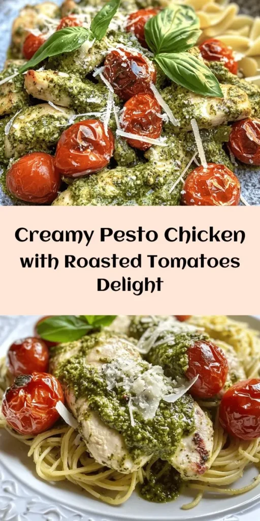 Indulge in the deliciousness of creamy pesto chicken with roasted tomatoes! This easy recipe features tender chicken breasts cooked in a rich basil pesto cream sauce, complemented by sweet, caramelized cherry tomatoes. Perfect for a cozy dinner, this dish can be served over pasta or rice. With just 40 minutes from prep to plate, it’s a satisfying meal that combines vibrant flavors and simple ingredients. Don’t forget to garnish with fresh basil and Parmesan for that extra touch!