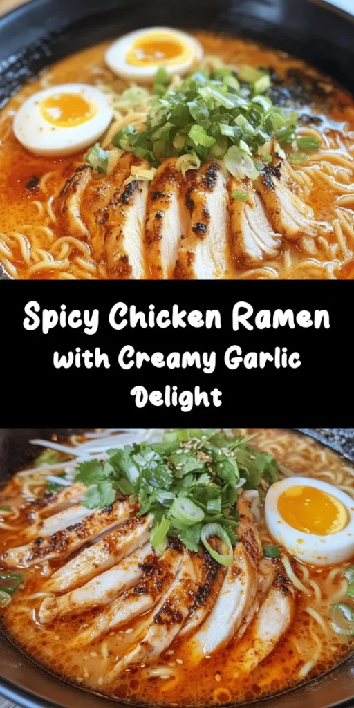 Spice up your dinner with this delicious Fiery Chicken Ramen featuring a creamy garlic sauce! Perfect for any night of the week, this dish combines tender chicken, fresh ramen noodles, and a flavorful broth infused with ginger and miso. Top it off with a drizzle of homemade creamy garlic sauce, green onions, and fresh cilantro for an irresistible meal. Ready in just 30 minutes, it's both comforting and satisfying! Perfect for ramen lovers!