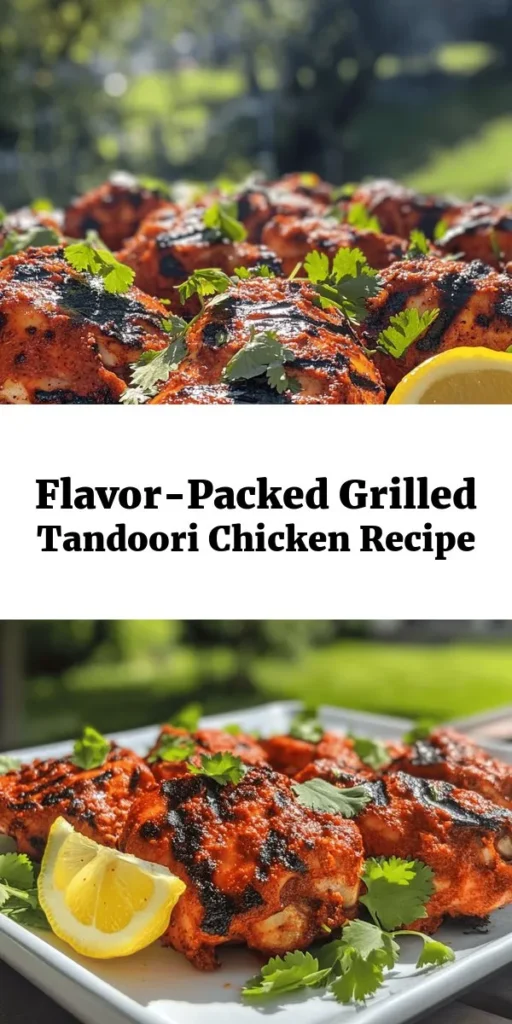 Bring a burst of flavor to your meals with this Grilled Tandoori Chicken recipe! Marinated in a rich blend of yogurt, spices, and fresh garlic and ginger, these tender chicken thighs are grilled to perfection. The char adds a smoky touch, while the cilantro and lemon wedges elevate the dish. Perfect for gatherings or a delicious family dinner, this dish is sure to impress! Try it out and enjoy a taste of India in your backyard.
