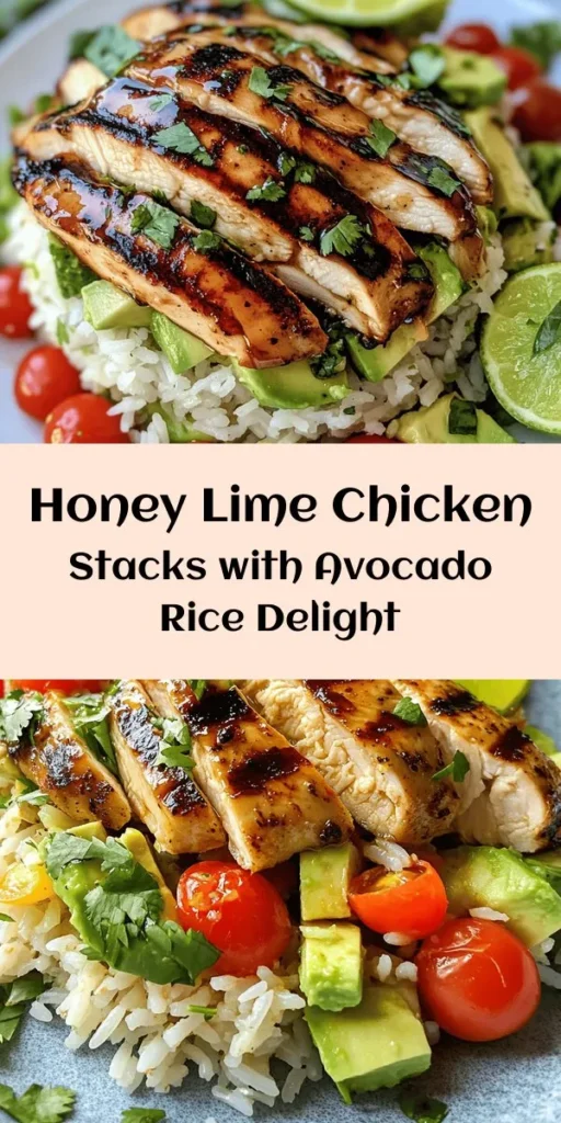 Elevate your dinner with this Honey Lime Chicken & Avocado Rice Stack! Marinated chicken breasts bring a sweet and zesty flavor, perfectly paired with a creamy avocado rice blend. Just grill the chicken, mix up the rice with fresh ingredients, and stack it all for an impressive and delicious meal. Serve with lime wedges for an extra burst of freshness. This recipe is not just tasty; it's also a feast for the eyes. Perfect for a cozy dinner or impressing guests!