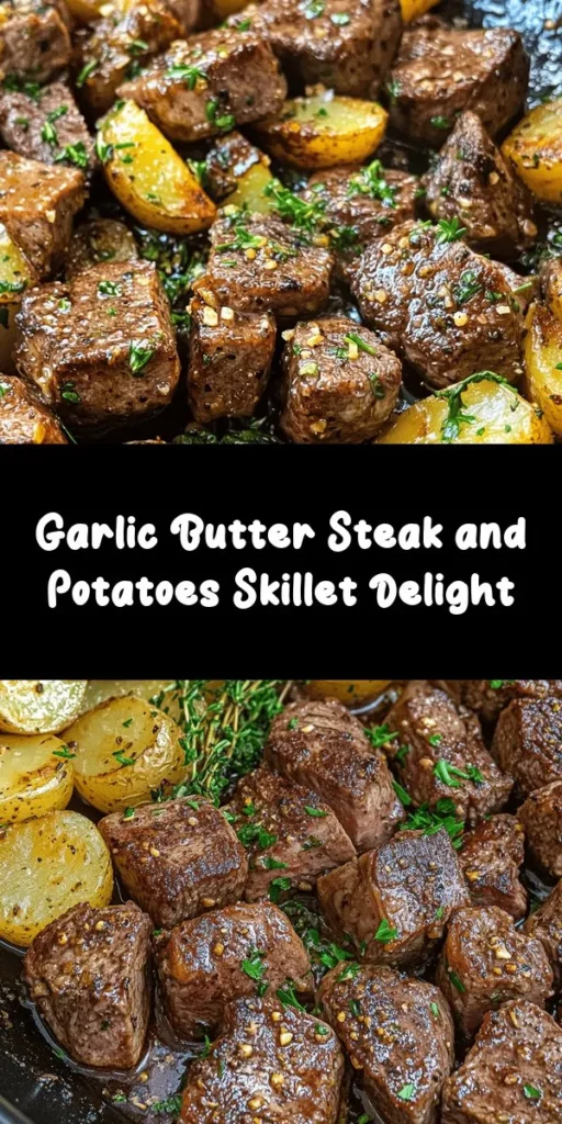 Indulge in this Sizzling Garlic Butter Steak and Potatoes Skillet for a delightful weeknight dinner! With tender sirloin steak and crispy baby potatoes coated in a rich garlic butter sauce, this recipe is both quick and flavorful. In just 30 minutes, you can whip up a meal perfect for family or entertaining. Don’t forget to garnish with fresh parsley for a pop of color. Get ready for a satisfying dish that’s surely going to impress!