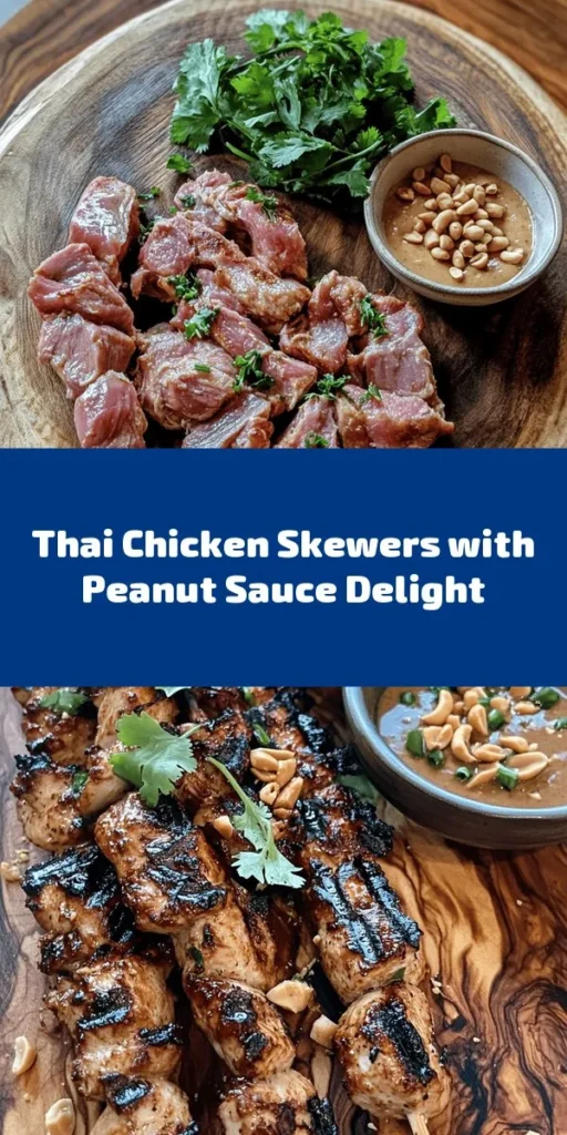 Get ready to savor the flavors of these Easy Grilled Thai Chicken Skewers! Perfect for a summer barbecue or a quick weeknight dinner, this recipe features marinated chicken grilled to perfection and served with a creamy peanut sauce. With simple ingredients like soy sauce, garlic, and lime juice, you can whip this up in no time. Enjoy these skewers with a sprinkle of chopped peanuts and cilantro for an extra touch. Delicious, healthy, and so easy to make!