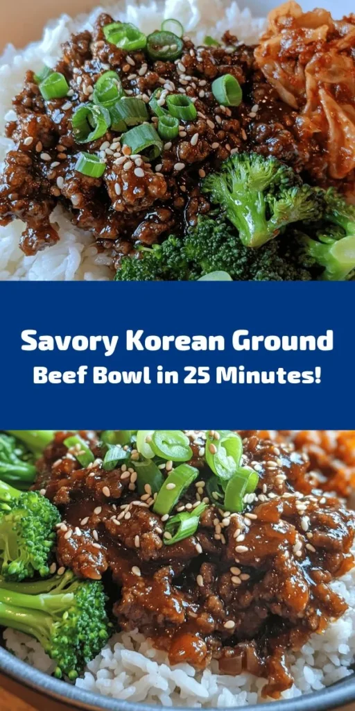 Savor the flavors of Korea with this quick and easy Korean Ground Beef Bowl! Made with juicy ground beef, soy sauce, and a kick of gochugaru, this dish is packed with taste. Serve it over fluffy jasmine rice and steamed broccoli for a balanced meal. Perfect for busy weeknights, each bowl is ready in just 25 minutes! Don't forget to top it off with sesame seeds and fresh green onions for added crunch. Enjoy with a side of kimchi for that authentic touch!