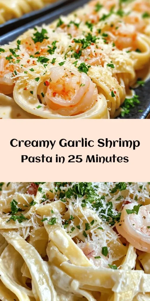 Indulge in a delightful Creamy Garlic Shrimp Pasta that's perfect for any occasion! This easy-to-follow recipe combines plump shrimp, perfectly cooked fettuccine, and a luscious garlic cream sauce topped with Parmesan and fresh parsley for a burst of flavor. Ready in just 25 minutes, it's a quick dinner solution that impresses without the fuss. Dive into this comforting dish and make it a family favorite!
