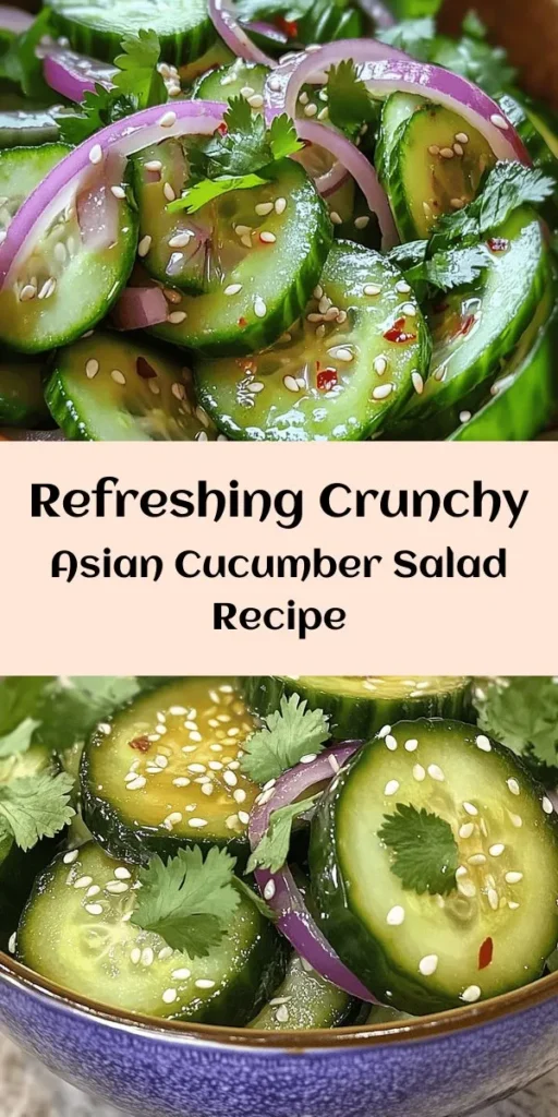 Dive into a refreshing Crunchy Asian Cucumber Salad that's perfect for any occasion! This vibrant dish combines thinly sliced cucumbers and red onions, tossed in a tangy dressing of rice vinegar, soy sauce, sesame oil, fresh ginger, and garlic. Let it marinate for a while for maximum flavor, then finish with sesame seeds and cilantro. It's a quick, healthy side that packs a punch of flavor. Ideal for BBQs, dinners, or meal prep! Enjoy this crisp and delicious salad in just 45 minutes!
