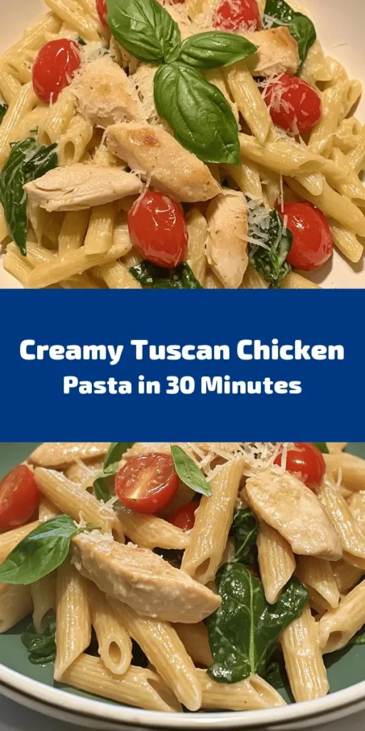Indulge in the flavors of Italy with this Easy Tuscan Chicken Pasta! This one-pot wonder combines penne pasta, juicy chicken, sautéed garlic, fresh spinach, and vibrant cherry tomatoes all coated in a creamy Parmesan sauce. Perfect for a weeknight dinner, this dish is ready in just 40 minutes. Topped with fresh basil, it’s as beautiful as it is delicious! Try this simple recipe for a taste of Tuscany at home.