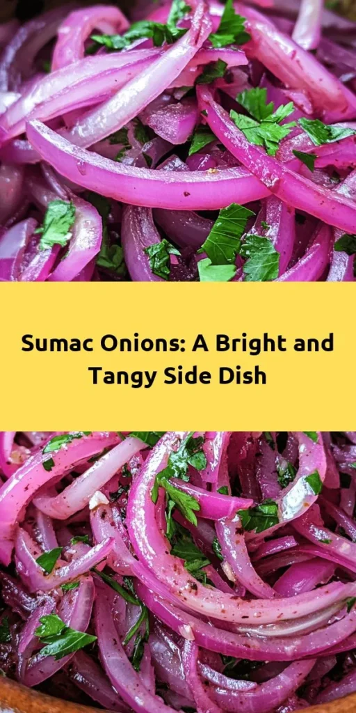 Elevate your meals with this delicious Sumac Onions Delight! This easy recipe combines thinly sliced red onions with olive oil, zesty sumac, salt, pepper, and fresh lemon juice for a burst of flavor. Let the ingredients marinate for 30 minutes to achieve the perfect softness and taste. Perfect as a refreshing side dish, or a vibrant topping for grilled meats, sandwiches, and salads. Enjoy this simple yet delightful dish that’s sure to impress!