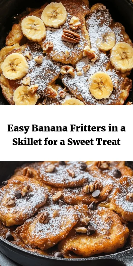 Indulge in these delicious skillet banana fritters that are perfect for breakfast or a sweet snack! Made with ripe bananas, flour, and a hint of cinnamon, this easy recipe comes together in just 20 minutes. Each fritter is golden brown and can be served warm, dusted with powdered sugar or topped with nuts and chocolate chips for an extra treat. Get ready to impress your family and friends with these fluffy delights!