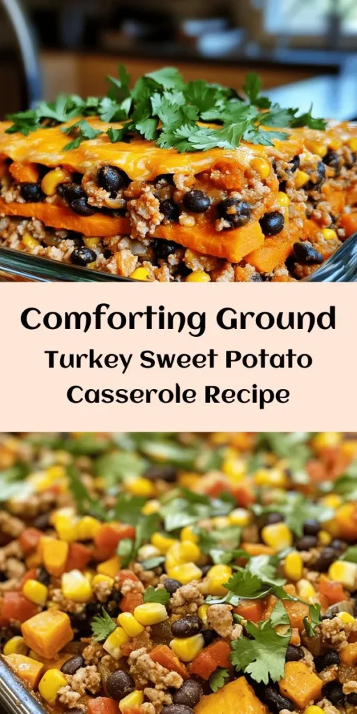 Looking for a delicious and healthy dinner option? Try this Ground Turkey Sweet Potato Casserole! Packed with protein and flavor, this hearty dish combines ground turkey, tender sweet potatoes, black beans, and corn, all seasoned to perfection with chili powder and cumin. Topped with melty cheese, it’s a family-friendly meal that's easy to prepare. Ready in just 50 minutes, it’s perfect for busy weeknights! Don’t forget to garnish with fresh cilantro for a pop of flavor. Enjoy!