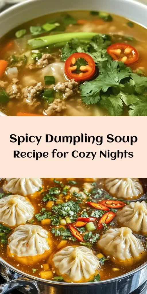 Warm up with this Authentic Spicy Dumpling Soup! This delightful recipe combines homemade dumplings stuffed with a savory pork or chicken filling and a fragrant broth filled with fresh bok choy and carrots. Perfect for chilly days, it’s easy to make and bursting with flavor. Customize the spice level to your liking, and don’t forget to garnish with fresh cilantro and red chili for an extra kick. Discover the joy of homemade dumplings in comforting soup!