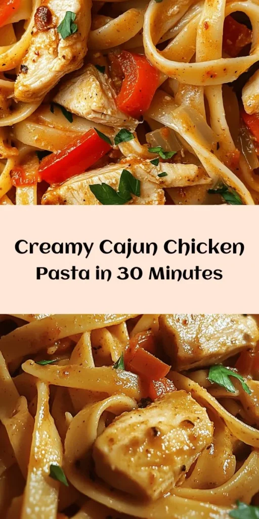 Indulge in a delicious Creamy Cajun Chicken Pasta that's perfect for any weeknight dinner! This recipe features tender chicken seasoned with Cajun spices, sautéed vegetables, and a rich cream sauce mixed with Parmesan cheese, all tossed with your choice of pasta. It’s creamy, flavorful, and ready in just 30 minutes! Garnish with fresh parsley for the perfect finishing touch. Your family will love this easy, satisfying meal!