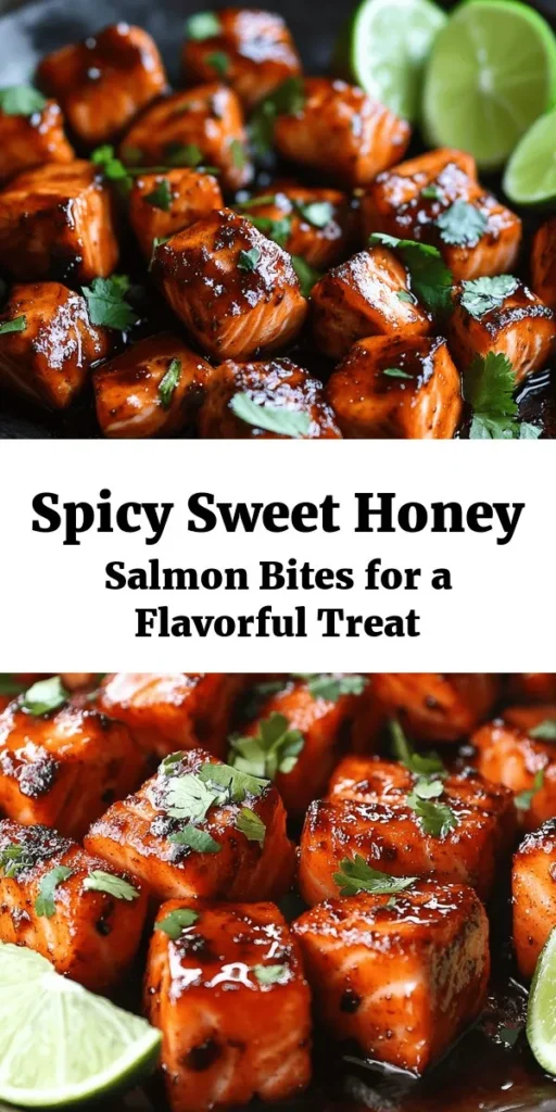 Get ready to spice up your dinner with these Spicy Sweet Hot Honey Salmon Bites! This easy recipe features tender salmon cubes marinated in a delicious blend of hot honey, soy sauce, lime juice, and spices. Whether you bake or grill them, you're in for a treat. These flavorful bites are perfect as an appetizer or a main course, and they’re garnished with fresh cilantro and served with lime wedges. Quick, tasty, and sure to impress!