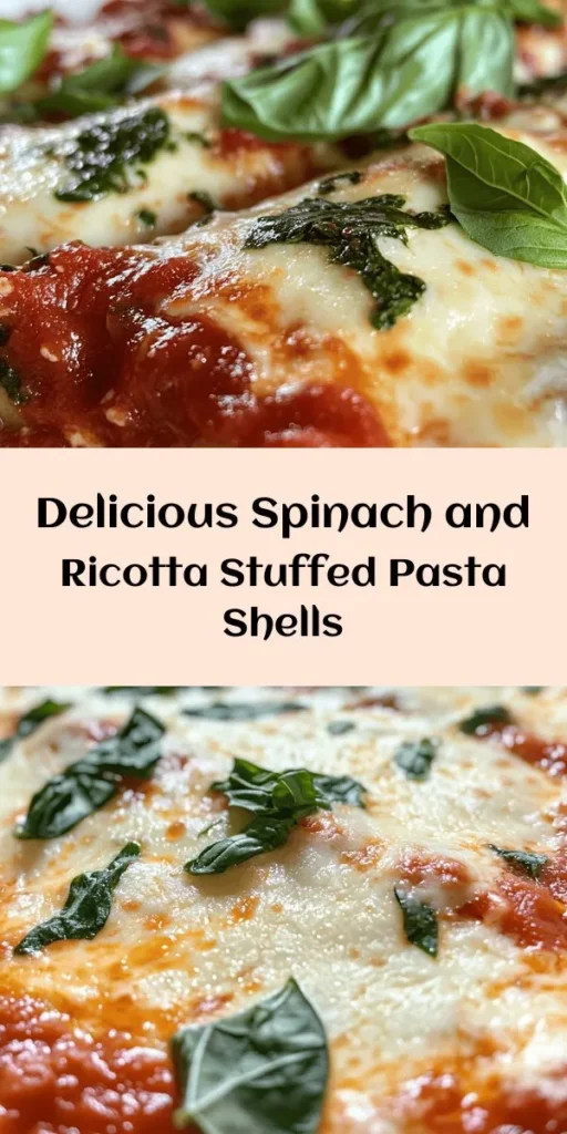 Delight your taste buds with these easy Spinach and Ricotta Stuffed Shells! Perfect for a cozy dinner or family gathering, this recipe combines jumbo pasta shells filled with a creamy spinach and cheese mixture. Topped with marinara sauce and melted mozzarella, they're as tasty as they are beautiful. In just under an hour, you can serve a comforting, healthy meal that everyone will love. Perfect for any occasion, enjoy with a sprinkle of fresh basil!