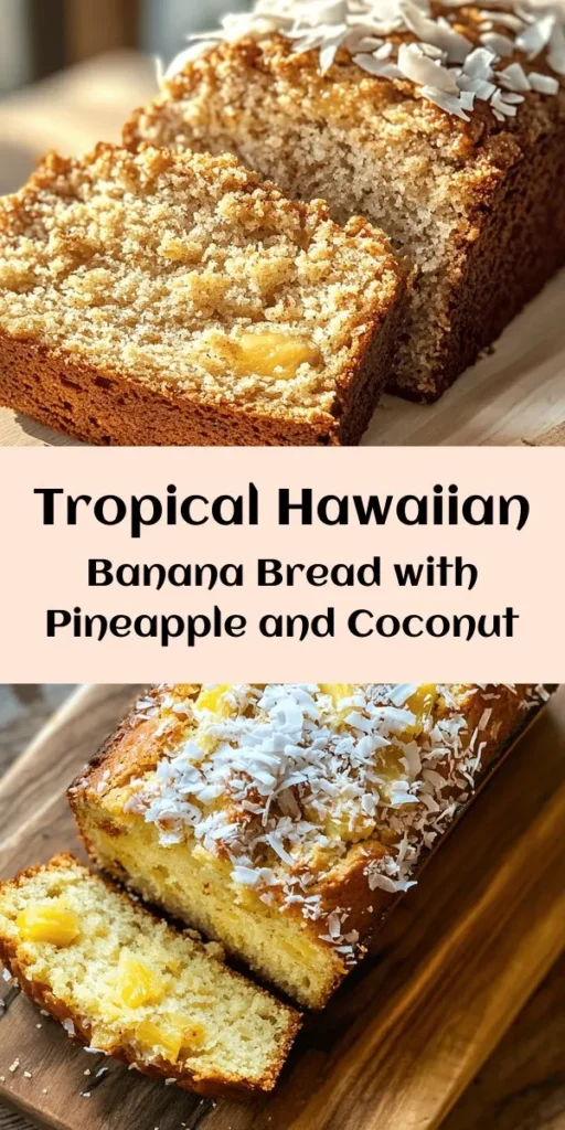 Indulge in the flavors of the tropics with this Hawaiian Banana Bread! This moist and delicious loaf combines ripe bananas, crushed pineapple, and shredded coconut for a slice of paradise. Perfect for breakfast or a snack, it’s easy to make with simple ingredients like butter, sugars, and your choice of nuts. Bake it to golden perfection and enjoy warm with a pat of butter. Dive into this tropical delight today!