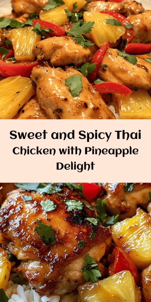 Experience the bold flavors of Sweet & Spicy Thai Chicken with this easy recipe! Made with tender chicken thighs, vibrant red bell peppers, and sweet pineapple, this dish is perfect for any night of the week. The fragrant garlic and ginger pair beautifully with the tangy sauce, bringing just the right amount of heat. Serve it over fluffy jasmine rice and garnish with cilantro for a delightful meal that your family will love. Enjoy in just 30 minutes!