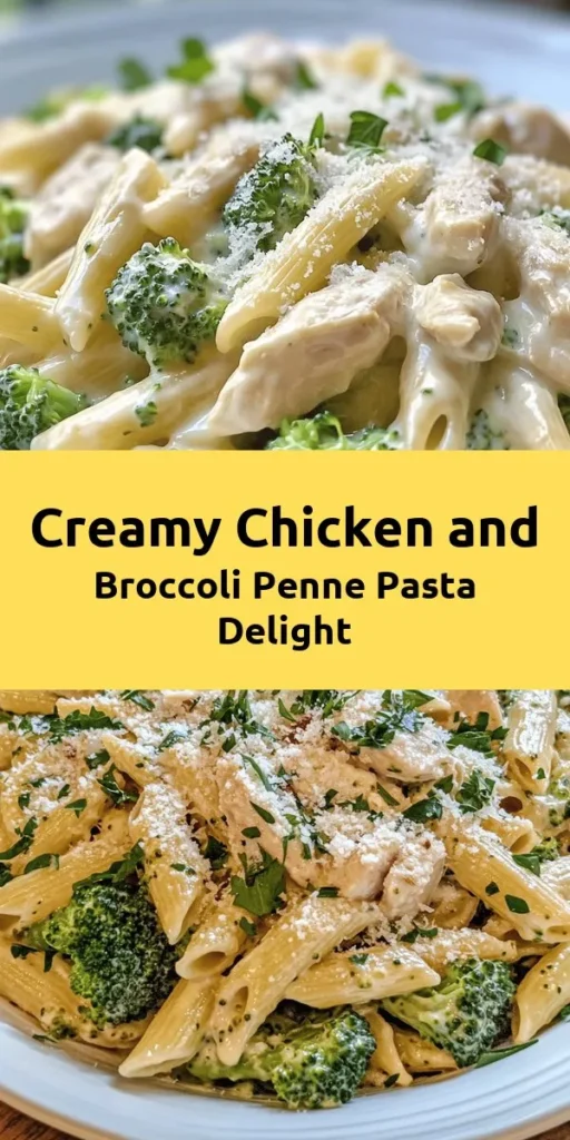 Creamy Broccoli and Chicken Penne is a delightful dish that's perfect for any night of the week! Elevate your pasta game with tender penne, fresh broccoli, and juicy chicken in a rich, creamy sauce. This recipe is quick to prepare, taking only 30 minutes, making it ideal for busy evenings. With garlic, Italian seasoning, and a sprinkle of Parmesan, each bite is bursting with flavor. Garnish with fresh parsley for a beautiful touch! Try it now!
