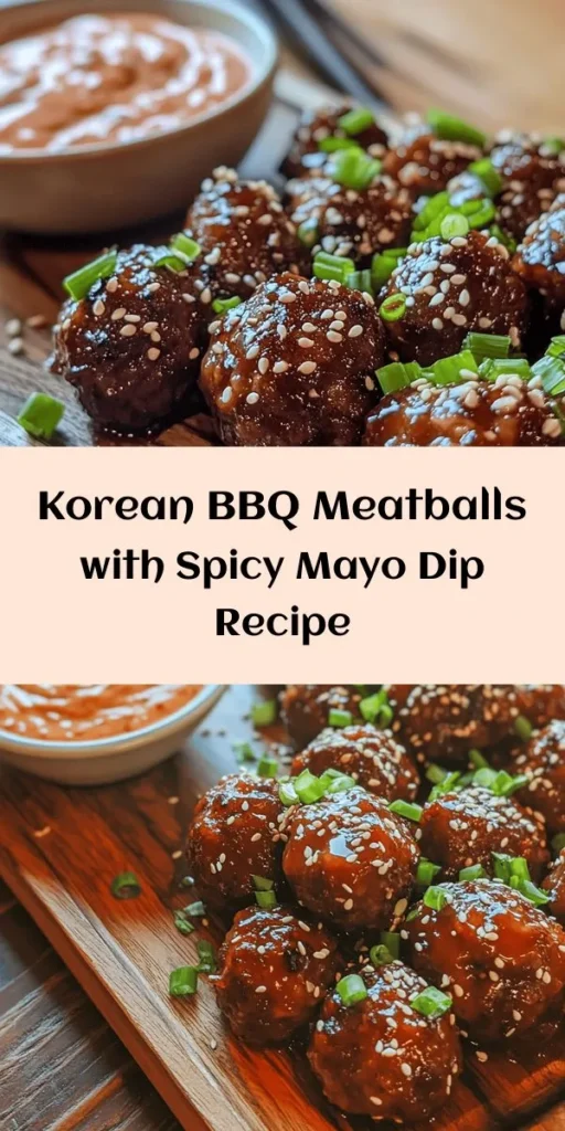 Indulge in the flavor-packed world of Korean cuisine with these delicious Korean BBQ Meatballs served with a zesty spicy mayo dip! Made with ground beef, fresh garlic, ginger, and a hint of gochujang, these meatballs are simple to prepare and perfect for any gathering. The creamy dip adds just the right kick, making this dish a crowd-pleaser. Ready in just 40 minutes, they’re ideal for a tasty appetizer or a main course. Get cooking and impress your friends!