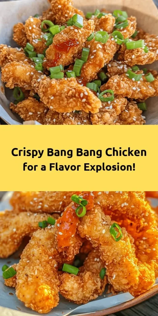 Indulge in this crispy Bang Bang Chicken recipe that’s sure to be a hit! With tender chicken marinated in buttermilk and coated in a flavorful blend of flour and spices, this dish is fried to perfection for that desired crunch. Drizzled with a creamy Bang Bang sauce made from mayo, sweet chili, and a hint of sriracha, it packs a delightful kick. Perfect for a family meal or a gathering, serve it alongside jasmine rice or fresh salad for a complete feast!