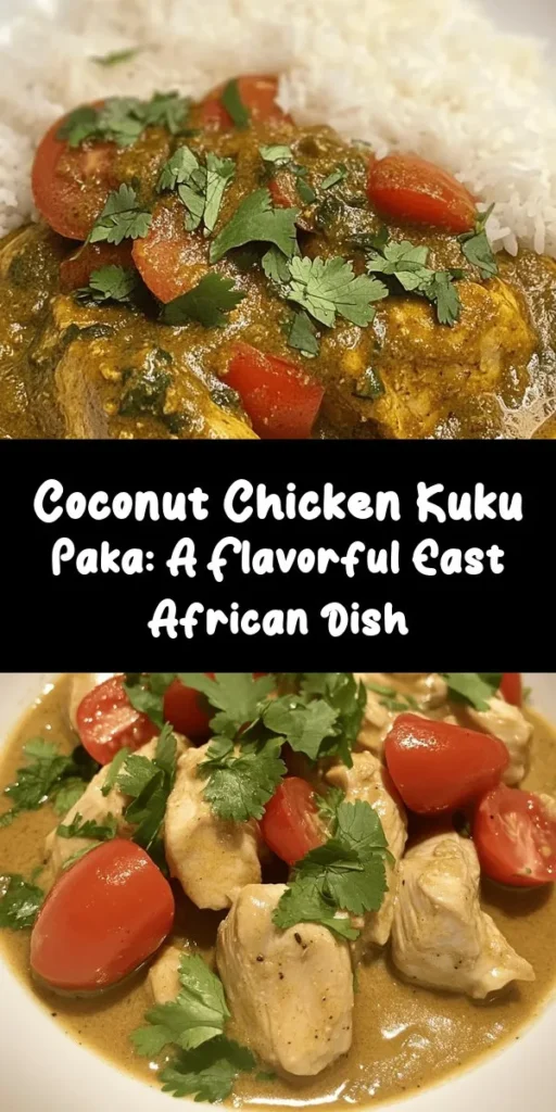 Discover the flavors of East Africa with this delicious Kuku Paka, a coconut chicken dish that's sure to delight your taste buds! Packed with spices, tender chicken, and rich coconut milk, it's a perfect meal served with basmati rice or chapatis. The combination of garlic, ginger, and fresh spices makes this dish aromatic and comforting. Ideal for family dinners or gatherings, this recipe is easy to make and incredibly satisfying! Get ready to impress with Kuku Paka!