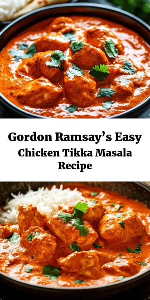 Indulge in the rich and flavorful experience of Gordon Ramsay's Chicken Tikka Masala! This easy recipe features tender marinated chicken cooked in a creamy tomato sauce infused with aromatic spices like cumin, coriander, and garam masala. Perfect for a cozy dinner, serve it with basmati rice or warm naan for a complete meal. Marinate the chicken ahead for the best taste and impress your family with this delicious dish that brings the taste of India to your kitchen!