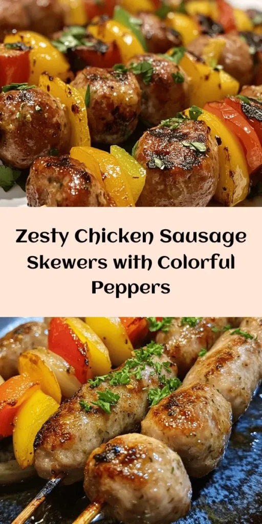 Fire up the grill for these Zesty Chicken Sausage Skewers with Peppers and Onions! Packed with flavor from smoked paprika, garlic, and a hint of cayenne, these skewers are sure to impress at your next cookout. Made with ground chicken, vibrant bell peppers, and sweet onions, they’re easy to prepare and cook in just 10-15 minutes. Perfect for a quick weeknight dinner or a summer BBQ, and don’t forget the fresh parsley garnish for that extra pop!