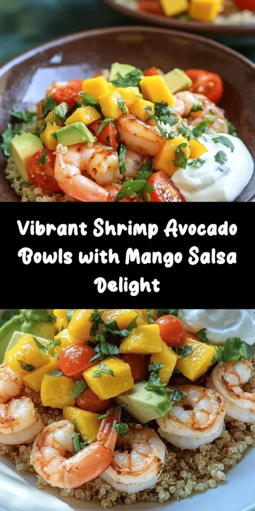 Enjoy a burst of flavor with these Shrimp & Avocado Bowls topped with vibrant Mango Salsa and zesty Lime-Chili Sauce! Perfect for a quick meal, this dish features succulent shrimp, creamy avocado, and wholesome quinoa or rice. Toss together fresh mango, cherry tomatoes, and red onion for a fruity salsa, then drizzle with a spicy lime sauce. Ready in just 30 minutes, it's a delightful way to savor a taste of summer. Ideal for lunch or dinner!