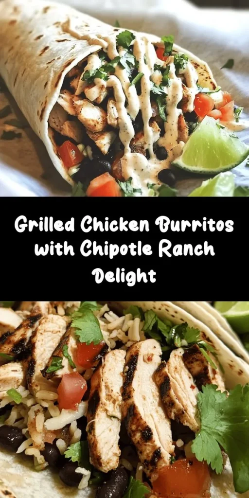 Indulge in a flavor fiesta with these Easy Chipotle Ranch Grilled Chicken Burritos! Marinated in smoky spices, tender grilled chicken comes together with brown rice, black beans, and fresh veggies all wrapped in a warm tortilla. Drizzled with zesty chipotle ranch dressing and grilled for a crispy finish, these burritos are perfect for weeknight dinners or meal prep. Serve with lime wedges for an extra burst of flavor. Enjoy!