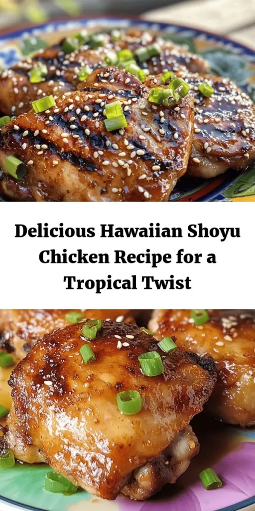 Savor the flavors of the islands with this delicious Hawaiian Shoyu Chicken! Perfectly marinated chicken thighs are baked to juicy perfection and glazed with a sweet and savory sauce made from soy sauce, honey, and ginger. This easy recipe is great for weeknight dinners or special occasions and is sure to impress. Garnish with sesame seeds and green onions for a tasty finish. Dive into a tropical experience right in your kitchen!