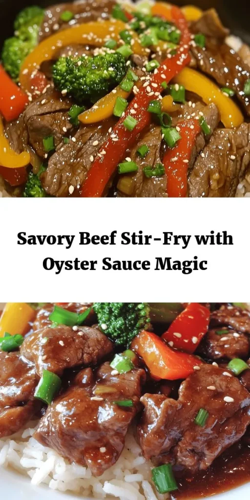 Elevate your dinner with this Savory Beef with Oyster Sauce Delight! This quick and tasty stir-fry features tender beef sirloin marinated in a rich oyster and soy sauce, paired with vibrant bell peppers and broccoli. With just a few easy steps, you’ll have a meal that's packed with flavor and ready in under 30 minutes. Serve it over fluffy jasmine rice or noodles and finish with green onions and sesame seeds for a stunning presentation. Perfect for a weeknight dinner!
