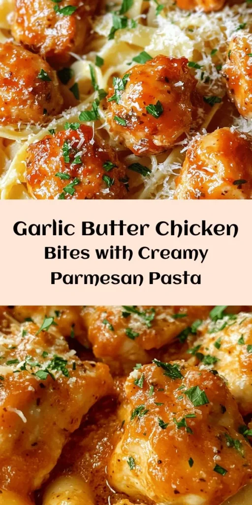 Indulge in these mouthwatering Garlic Butter Chicken Bites paired with creamy Parmesan pasta for a delightful dinner ready in just 30 minutes! Tender chicken bites cooked in buttery garlic goodness are tossed with fettuccine and a rich, savory cream sauce. This easy recipe is perfect for busy weeknights and sure to impress family and friends. Elevate your dinner with this delicious, comforting dish topped with fresh parsley and a sprinkle of Parmesan.