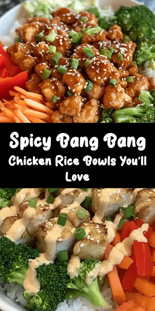 Spice up your dinner with these delicious Bang Bang Chicken Bowls! Featuring juicy, seasoned chicken, vibrant veggies like broccoli and red bell pepper, and a creamy Bang Bang sauce, this recipe is perfect for a quick weeknight meal. Serve it over fluffy rice for a satisfying dish that combines flavors and textures. Ideal for customizing to your spice preference, this colorful bowl is sure to become a family favorite. Enjoy in just 30 minutes!