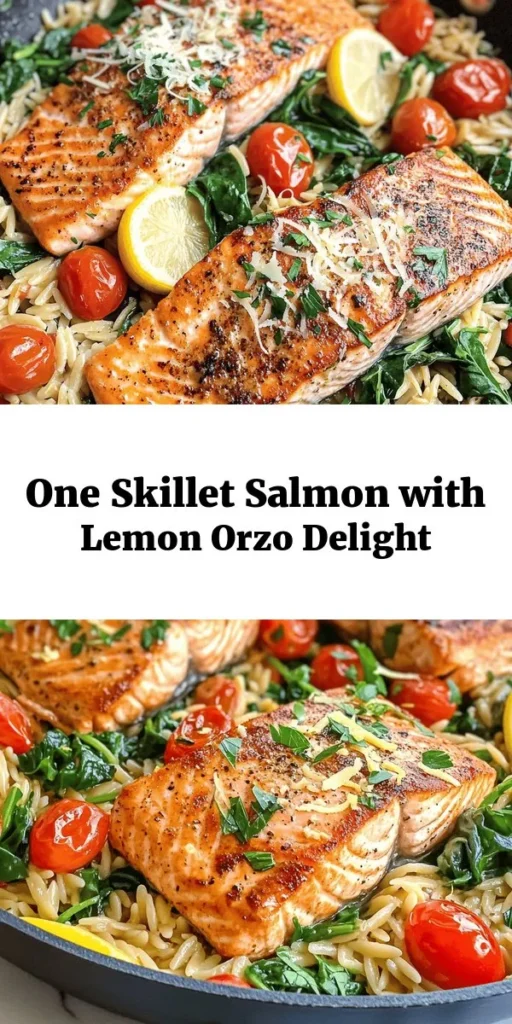 Enjoy a delightful dinner with this One Skillet Salmon with Lemon Orzo! This easy recipe brings together perfectly seared salmon and zesty lemon orzo in just one pan, making clean-up a breeze. Infused with garlic, bright cherry tomatoes, and fresh spinach, it’s a flavorful dish that’s quick to prepare in just 30 minutes. Elevate your meal with a sprinkle of Parmesan and fresh parsley for a beautiful finish. Perfect for any weeknight!