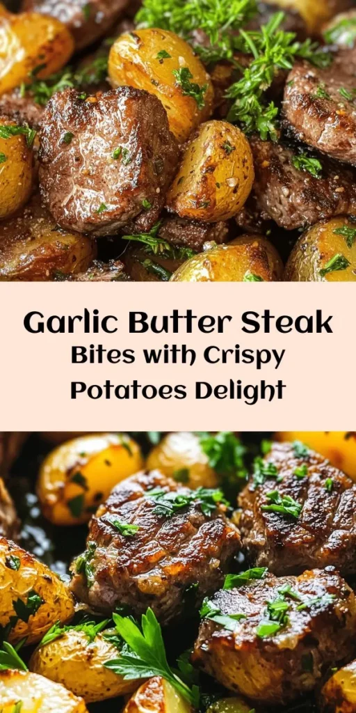 Indulge in the deliciousness of Sizzling Garlic Butter Steak Bites paired with crispy baby potatoes! This quick recipe features tender sirloin steak seared to perfection and coated in a rich garlic butter sauce, enhanced with fresh rosemary. Serve it up in just 30 minutes for an unforgettable meal. Perfect for weeknight dinners or special occasions, this dish will leave everyone wanting more. Garnish with fresh parsley for a pop of color!