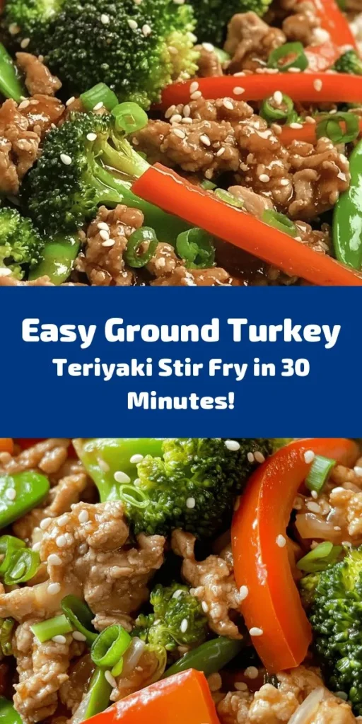 Looking for a quick and healthy dinner idea? Try this Ground Turkey Teriyaki Stir Fry! Ready in just 30 minutes, this delicious dish is packed with colorful veggies like broccoli, red bell pepper, and snap peas, all tossed in a sweet and savory teriyaki sauce. Serve it over rice or noodles for a satisfying meal. Perfect for busy weeknights, this recipe is not only easy to make but also a crowd-pleaser. Give it a try tonight!