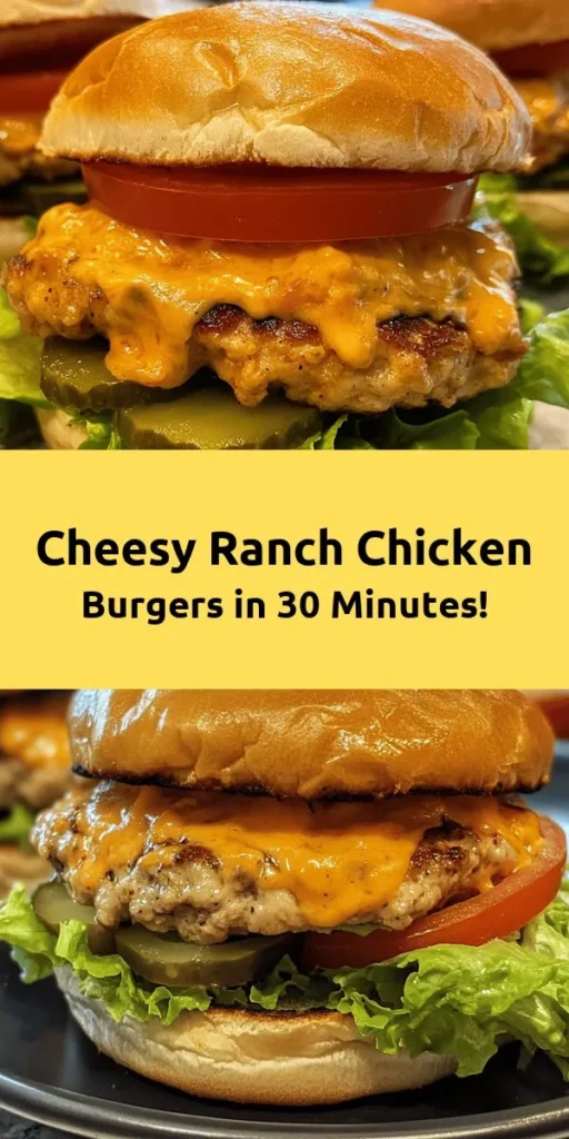 Looking for a delicious and easy burger recipe? These Cheddar Ranch Chicken Burgers are packed with flavor and perfect for a weeknight dinner! Made with ground chicken, shredded cheddar cheese, and cool ranch dressing, they're both juicy and satisfying. Ready in just 30 minutes, simply mix, grill, and top with your favorite fixings for a tasty meal the whole family will love. Don’t forget the extra ranch for dipping! 🍔🧀