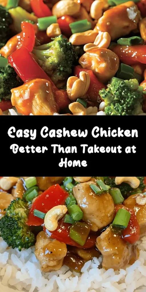 Craving takeout? Try this Better-Than-Takeout Cashew Chicken! Loaded with tender chicken, crunchy cashews, and vibrant veggies, this dish comes together quickly in just 35 minutes. Marinate the chicken for extra flavor, then sauté and toss everything in a delicious homemade sauce featuring soy sauce, honey, and fresh ginger. Serve over rice for a satisfying meal that's sure to impress. Perfect for a weeknight dinner!