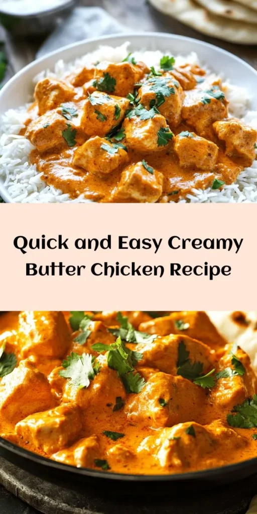 Indulge in this deliciously creamy and quick homemade butter chicken that is sure to impress! Perfect for busy weeknights, this dish combines tender chicken with aromatic spices, tangy tomatoes, and rich cream. With just 10 minutes of prep and a total cook time of 35 minutes, you’ll have a comforting meal that serves four. Pair it with fluffy basmati rice or warm naan for a satisfying dinner. Your taste buds will thank you!