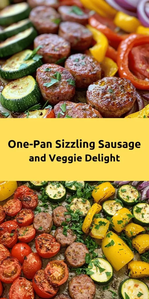 Savor the flavors of this Sizzling Sheet Pan Sausage & Garden Veggies recipe! With smoky sausage, vibrant bell peppers, zucchini, and juicy cherry tomatoes, this dish is not only delicious but also easy to make. Simply toss all the ingredients with olive oil and spices, and let the oven do the work for you. Perfect for a quick weeknight dinner or meal prep, each bite is packed with flavor and color. Garnish with fresh parsley for a pop of freshness! Enjoy!