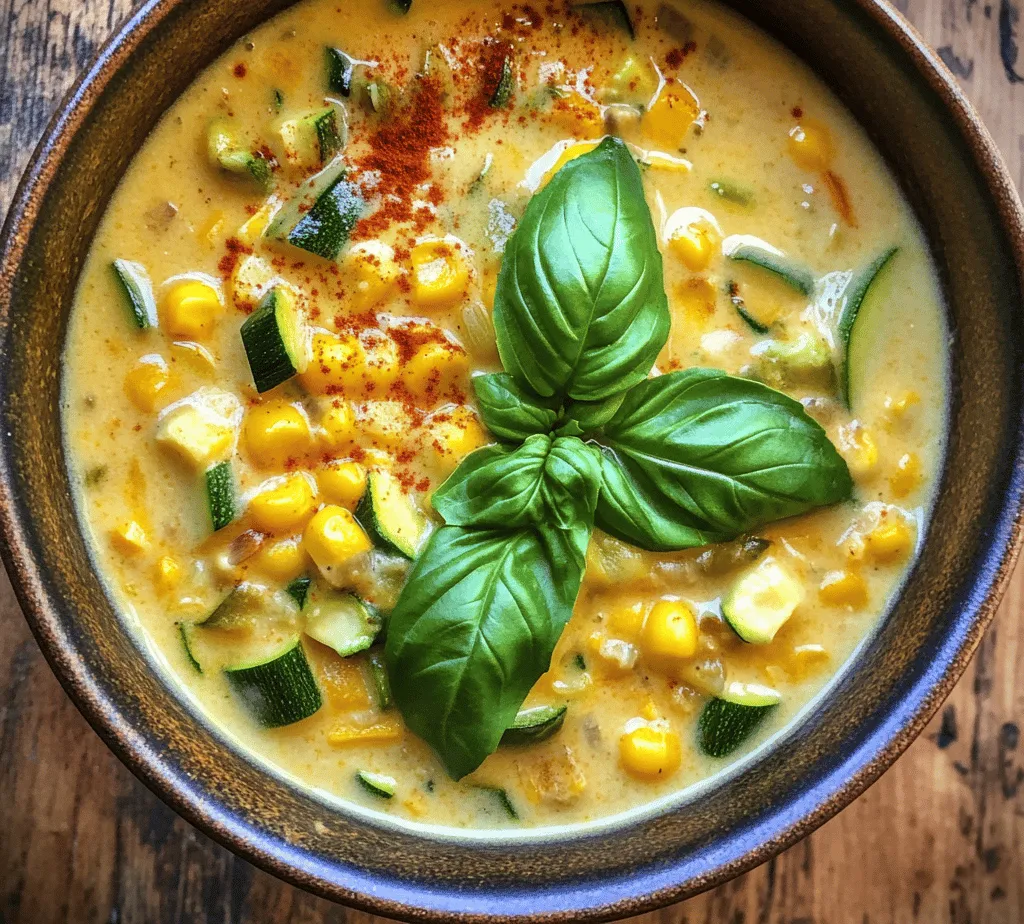 As the sun shines brightly and the days grow longer, summer invites us to savor the fresh produce that graces our local farmers' markets. One dish that perfectly encapsulates the essence of summer is the <strong>Summer Corn and Zucchini Chowder</strong>. This comforting bowl of goodness not only warms your soul but also celebrates the vibrant flavors of seasonal ingredients. With its creamy texture and delightful aroma, this chowder is a refreshing way to enjoy the bounty of summer.” /></p>
</p>
<p>Incorporating Veggies: Adding Bell Peppers, Zucchini, and Corn</p>
</p>
<p>To create a vibrant and hearty summer corn and zucchini chowder, incorporating fresh vegetables is key. Start by preparing bell peppers, zucchini, and corn, which not only enhance the flavor profile but also add a delightful array of textures and colors.</p>
</p>
<p>Begin by dicing one medium-sized bell pepper (any color you prefer) into small pieces. The sweet taste of bell peppers will complement the corn and zucchini beautifully. Next, take two medium zucchinis, wash them thoroughly, and cut them into half-moon slices or small cubes, depending on your texture preference. Finally, if you’re using fresh corn, shuck about four ears, removing the kernels from the cob. If fresh corn isn’t available, you can use frozen corn, which is equally delicious and convenient.</p>
</p>
<p>Once your vegetables are prepped, it’s time to sauté them. In your large pot, add a tablespoon of olive oil over medium heat and allow it to warm up. Add the bell peppers and zucchini, stirring frequently for around 5-7 minutes until they begin to soften. The vibrant colors of these vegetables will brighten your chowder and provide essential vitamins and minerals.</p>
</p>
<p>Building the Chowder: Importance of Simmering for Flavor Development</p>
</p>
<p>After incorporating your vegetables, the next step is building the chowder’s base by adding flavor-rich ingredients and allowing them to meld through simmering. Once the bell peppers and zucchini are tender, add the previously prepared corn to the pot along with your base broth. For this chowder, vegetable broth is a fantastic choice, but chicken broth can also be used if you prefer a richer flavor.</p>
</p>
<p>Add four cups of vegetable broth to the pot and bring it to a gentle boil. This is where the simmering process comes into play. Once it’s boiling, reduce the heat and let it simmer for about 15-20 minutes. This step is crucial as it allows the flavors of the vegetables to infuse into the broth, creating a deliciously cohesive chowder. Additionally, the corn’s natural sweetness will enhance the overall taste of the dish.</p>
</p>
<p>During this simmering time, you can prepare some seasonings to elevate the chowder. Add salt and pepper to taste, along with a teaspoon of dried thyme or oregano for an aromatic touch. You may also wish to include a pinch of smoked paprika for a subtle smoky flavor that pairs beautifully with the sweetness of the corn.</p>
</p>
<p>Blending Techniques: Achieving the Desired Chowder Consistency</p>
</p>
<p>Once your chowder has simmered and the flavors have developed beautifully, it’s time to blend the mixture to achieve your desired consistency. The beauty of chowder lies in its texture, and you have a couple of options here based on personal preference.</p>
</p>
<p>For a chunkier chowder, use an immersion blender to puree just half of the mixture. This method allows you to maintain some of the vegetable pieces while still creating a creamy base. If you prefer a smoother consistency, you can blend the entire mixture until velvety and creamy. Simply transfer the chowder to a traditional blender in batches if you’re using one, and blend until smooth.</p>
</p>
<p>After blending, return the chowder to the pot over low heat. This is a great time to incorporate the finishing touches, which we will discuss next.</p>
</p>
<p>Final Touches: Incorporating Cream and Adjusting Seasoning</p>
</p>
<p>To give your chowder that luscious, creamy texture, add one cup of heavy cream or coconut milk if you’re looking for a dairy-free alternative. Stir it in gently and let the chowder heat through without boiling, as high temperatures can cause the cream to separate.</p>
</p>
<p>Taste your chowder at this stage and adjust the seasoning as necessary. This is where you can add more salt, pepper, or even a squeeze of lemon juice to brighten the flavors. A sprinkle of fresh herbs like parsley or chives right before serving can add a touch of freshness that enhances the overall dish.</p>
</p>
<p>Variations and Customizations</p>
</p>
<p>Substituting Ingredients: Options for Dairy-Free or Vegetarian Versions</p>
</p>
<p>One of the great aspects of this summer corn and zucchini chowder is its versatility. If you’re looking for a vegetarian or dairy-free option, simply replace the heavy cream with coconut milk or a plant-based cream. You can also use vegetable broth to keep the dish entirely plant-based.</p>
</p>
<p>For those who want to maintain the creamy texture without dairy, consider using blended silken tofu. It will provide a similar richness while keeping the chowder vegan-friendly.</p>
</p>
<p>Adding Protein: Suggestions for Incorporating Chicken or Beans</p>
</p>
<p>For those who want to make this chowder heartier, consider adding protein. Shredded rotisserie chicken makes for a quick and easy addition; just stir it in during the last few minutes of cooking to heat through.</p>
</p>
<p>If you prefer a vegetarian option, adding canned white beans, like cannellini or great northern beans, can provide a satisfying protein boost. Just drain and rinse the beans before incorporating them into the chowder during the simmering stage.</p>
</p>
<p>Spice Level: How to Adjust Seasoning for Varied Palates</p>
</p>
<p>To cater to different spice levels, consider incorporating a diced jalapeño or a pinch of cayenne pepper for a subtle heat. Always taste as you go, adjusting the spice level to suit your preferences. If you’re serving guests, consider serving hot sauce on the side, allowing everyone to personalize their chowder as desired.</p>
</p>
<p>Extra Vegetables: Suggestions for Seasonal Additions Like Tomatoes or Peas</p>
</p>
<p>Feel free to get creative by adding other seasonal vegetables. Diced tomatoes can lend a fresh burst of flavor to your chowder, while peas add sweetness and a pop of color. If you choose to add tomatoes, consider using cherry tomatoes halved or canned diced tomatoes for convenience. Stir them in during the last few minutes of cooking to maintain their texture.</p>
</p>
<p>Serving Suggestions</p>
</p>
<p>Ideal Pairings: What to Serve Alongside the Chowder</p>
</p>
<p>When serving your summer corn and zucchini chowder, consider pairing it with crusty bread, which is perfect for dipping. A loaf of sourdough or a classic baguette would complement the chowder wonderfully. You could also serve a simple side salad dressed with vinaigrette to balance the richness of the dish.</p>
</p>
<p>Presentation Ideas: Creative Ways to Serve and Enhance Visual Appeal</p>
</p>
<p>Presentation can elevate your chowder experience. Serve it in rustic bowls, garnished with fresh herbs, a swirl of cream, or a sprinkle of croutons for added crunch. You can also add a squeeze of fresh lemon juice or zest over the top to brighten the dish visually and flavor-wise.</p>
</p>
<p>Leftovers: Storage Tips and Reheating Instructions</p>
</p>
<p>If you’re lucky enough to have leftovers, you can store them in an airtight container in the refrigerator for up to three days. When reheating, do so gently on the stove over low heat to prevent the cream from separating. If the chowder thickens too much in the fridge, add a splash of vegetable broth or water while reheating to reach the desired consistency.</p>
</p>
<p>Nutritional Information</p>
</p>
<p>Overview of Calories, Fats, Proteins, and Essential Nutrients Per Serving</p>
</p>
<p>This summer corn and zucchini chowder is not only delicious but also packed with nutrients. A typical serving contains approximately 250 calories, 12 grams of fat, 8 grams of protein, and a wealth of vitamins A and C from the fresh vegetables. The fiber content from the corn and zucchini contributes to a wholesome meal that keeps you satisfied.</p>
</p>
<p>Benefits of Seasonal Eating and Using Fresh Vegetables</p>
</p>
<p>There’s something special about cooking with seasonal ingredients. This chowder highlights the sweet corn and tender zucchini that are abundant during summer months, ensuring maximum freshness and flavor. Eating seasonally not only supports local farmers but also allows you to enjoy the best-tasting produce, which can enhance any dish significantly.</p>
</p>
<p>Conclusion</p>
</p>
<p>In conclusion, this summer corn and zucchini chowder is a delightful celebration of seasonal flavors that is both comforting and nourishing. Its versatility allows for numerous variations and customizations to suit any palate, whether you’re looking for a light vegetarian option or a protein-packed meal.</p>
</p>
<p>We encourage you to try this recipe and experience the symphony of flavors that summer has to offer. Embrace the joy of cooking with fresh, seasonal ingredients and savor the deliciousness of this chowder. It’s sure to become a seasonal favorite in your kitchen!</p>
<div id=
