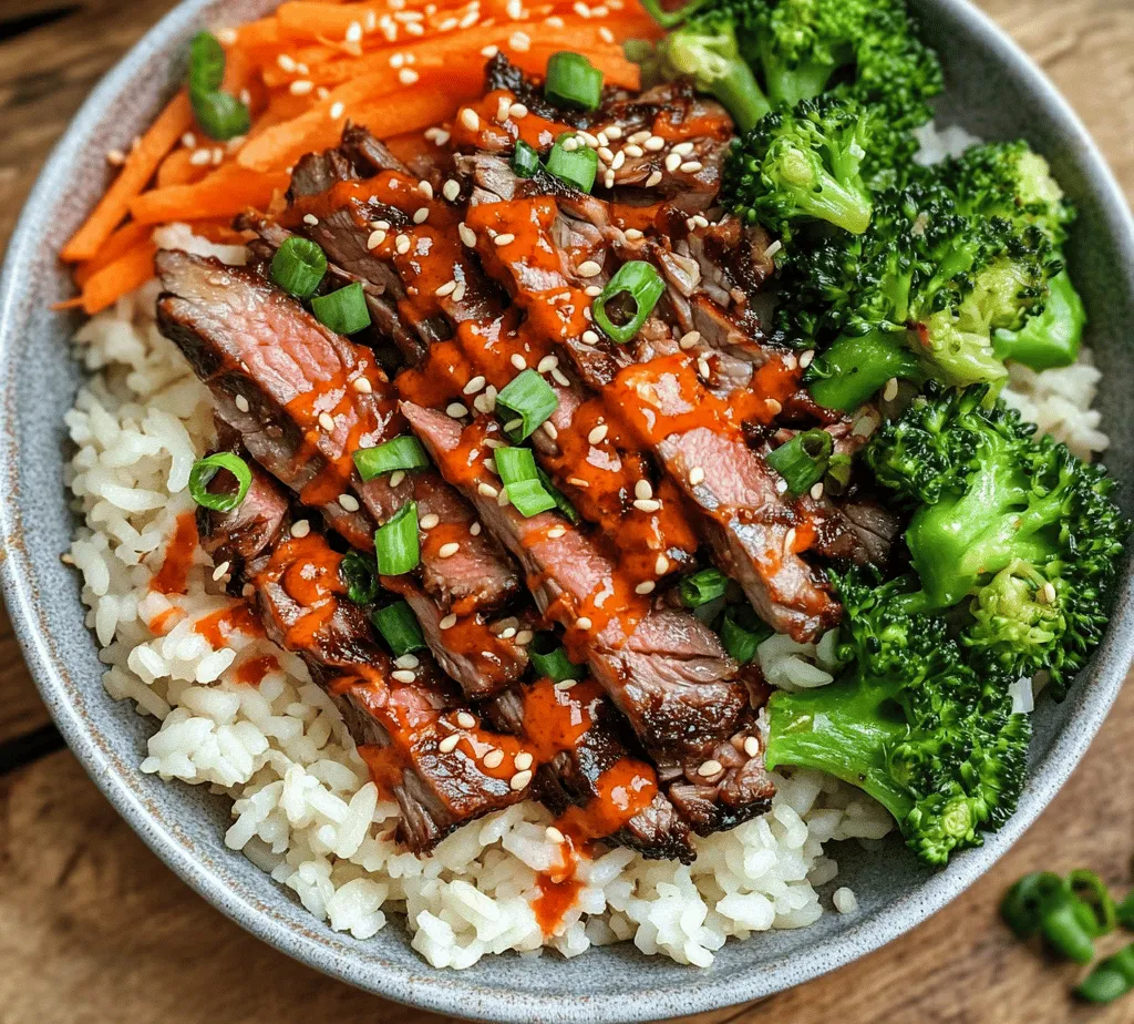 Korean BBQ Steak Rice Bowls are a delightful fusion of flavors and textures that have become increasingly popular in home kitchens and restaurants alike. This dish combines tender, marinated flank steak with vibrant vegetables and a rich, spicy cream sauce, creating a meal that is not only visually appealing but also packed with nutrients. The contrast of savory beef, aromatic jasmine rice, and fresh vegetables makes for a satisfying and wholesome dish that can be enjoyed for lunch or dinner.