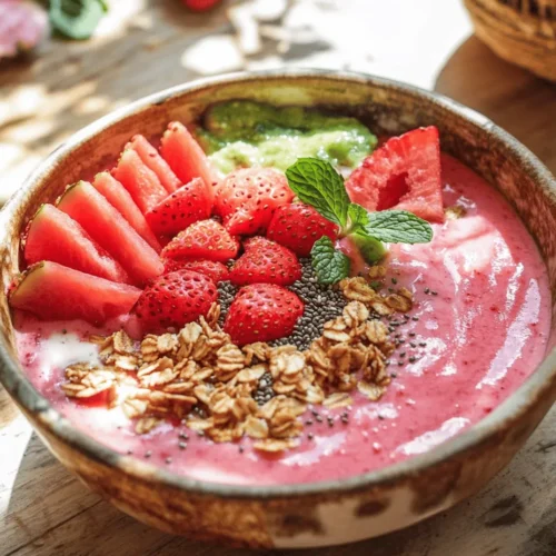 In recent years, smoothie bowls have surged in popularity, becoming a staple for health enthusiasts and food lovers alike. These vibrant, customizable dishes not only serve as a feast for the eyes but also pack a nutritious punch. Smoothie bowls are perfect for breakfast, a refreshing snack, or even a light dessert. Their versatility allows you to mix and match flavors, textures, and toppings to suit your palate. One standout option is the Refreshing Watermelon and Strawberry Smoothie Bowl, a delightful and invigorating blend that brings together the best of summer's bounty.