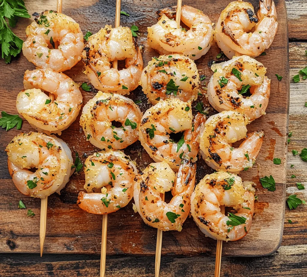 Grilled Lemon Garlic Shrimp Skewers are a culinary masterpiece that perfectly embodies summer's essence. Picture succulent shrimp marinated in a zesty blend of lemon juice, garlic, and a hint of fresh herbs, all threaded onto skewers and grilled to perfection. The visual appeal is as enticing as the flavor itself; the shrimp take on a beautiful charred exterior, complemented by a glossy sheen from the marinade. Each bite bursts with a symphony of citrusy brightness and savory depth, offering a taste of the ocean that is both refreshing and satisfying.
