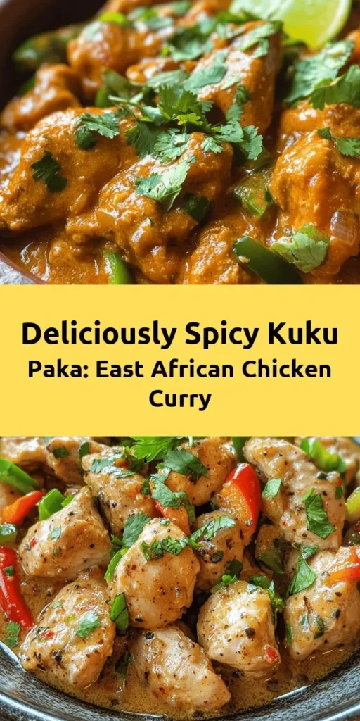 Discover the rich flavors of East Africa with this savory Kuku Paka recipe! This delightful chicken curry, cooked in creamy coconut milk and aromatic spices, is sure to impress. Marinate the chicken for maximum flavor, then sauté onions, garlic, and ginger for a fragrant base. Let it simmer to perfection, finish with fresh cilantro and lime juice, and serve with rice or chapati. Perfect for a family meal or gathering, Kuku Paka is your next must-try dish! Enjoy a taste of adventure!