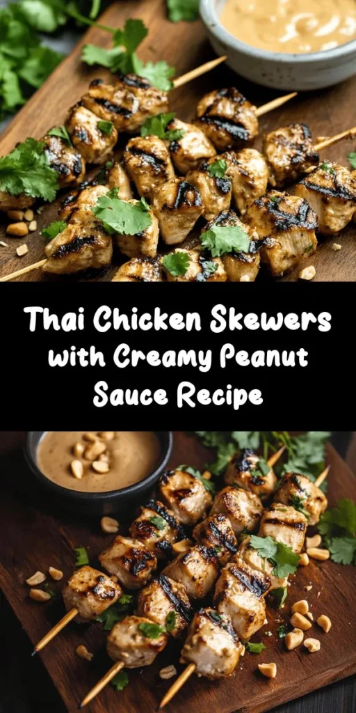 Get ready to fire up the grill with these Easy Grilled Thai Chicken Skewers! Tender marinated chicken cubes are grilled to perfection and served with a creamy, spicy peanut sauce that takes this dish to the next level. Perfect for a summer cookout or a quick weeknight meal, this recipe is a crowd-pleaser. Enjoy the vibrant flavors of Thai cuisine with this simple and delicious recipe!