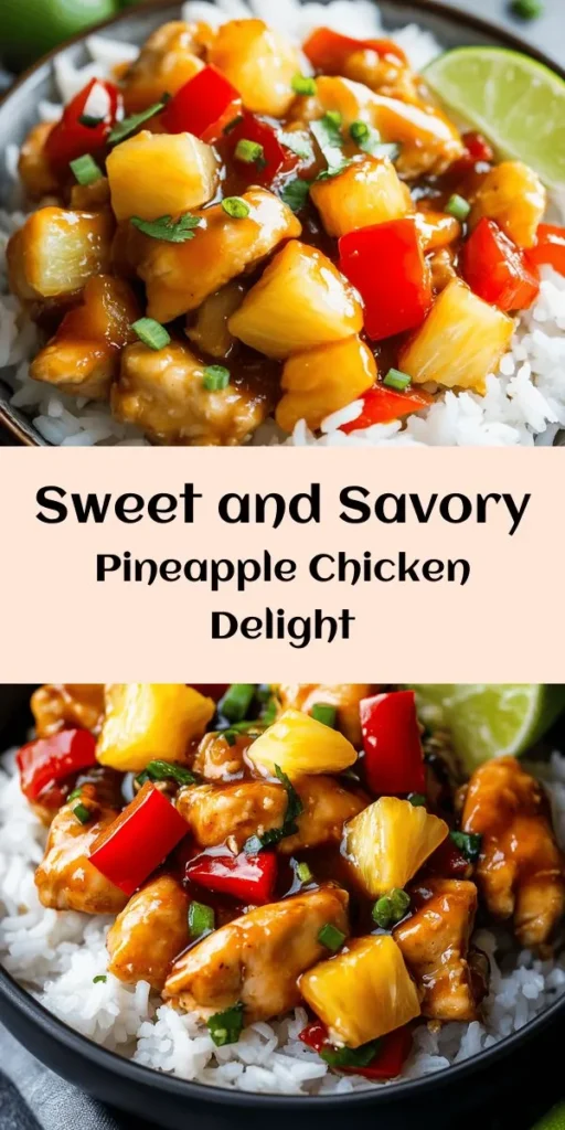 Discover the perfect blend of sweetness and savoriness with this Pineapple Chicken recipe! Juicy chicken thighs are marinated in a flavorful sauce and stir-fried with vibrant vegetables and fresh pineapple chunks. Served over fluffy jasmine rice, it’s a delightful dish that’s quick to make and sure to impress. In just 30 minutes, you can enjoy a beautiful meal topped with fresh cilantro and green onions. Perfect for family dinners or a tasty weeknight treat!