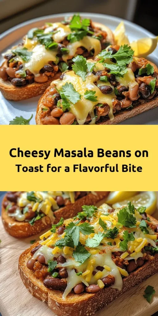 Elevate your breakfast or brunch with this delicious Cheesy Masala Beans on Toast! This quick and easy recipe combines hearty mixed beans with aromatic spices like cumin and garam masala, all topped with melted cheddar cheese. Serve it on crispy whole grain bread for a satisfying meal that's packed with flavor. Garnish with fresh coriander and a squeeze of lemon for an extra zing. Perfect for a cozy morning or a delightful snack anytime!