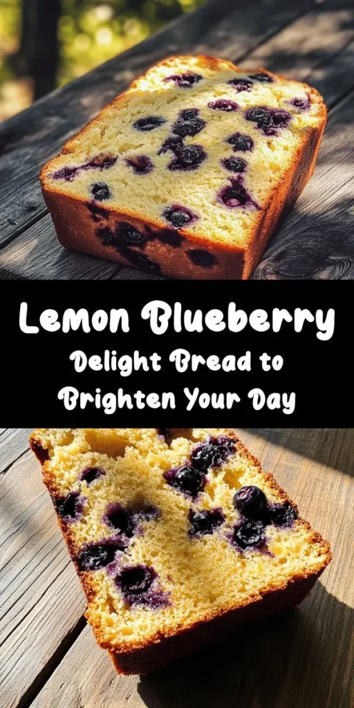 Indulge in the refreshing flavors of Zesty Lemon Blueberry Delight Bread! This delightful recipe combines tangy lemon zest and juicy blueberries for a moist and flavorful treat. With simple ingredients and easy steps, you'll whip up a scrumptious loaf perfect for breakfast, snacks, or dessert. Serve it plain or top it with cream cheese for an extra touch. Enjoy this homemade goodness that brings sunshine to your table in just over an hour!