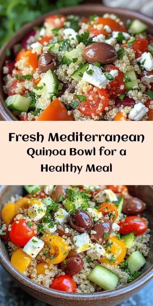 Brighten up your meals with this Garden Fresh Mediterranean Quinoa Bowl! Packed with protein-rich quinoa, juicy cherry tomatoes, crunchy cucumber, and creamy feta, this delicious dish is perfect for a light lunch or dinner. Simply combine fresh veggies with a zesty dressing for a flavorful meal ready in just 45 minutes. Serve it cold or at room temperature and savor the Mediterranean goodness. A healthy, colorful option that’s sure to impress!